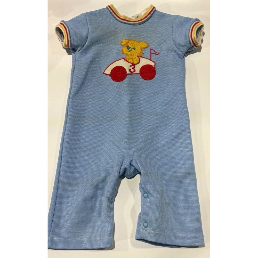 Carter's Vintage Blue Cotton Knit SS One-Piece Coverall Cars 3-6M
